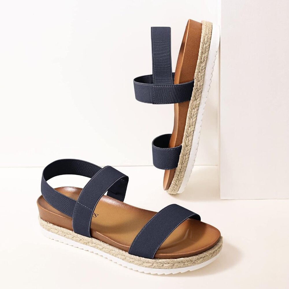 Dream Pairs Navy and Brown Espadrille Platform Sandals